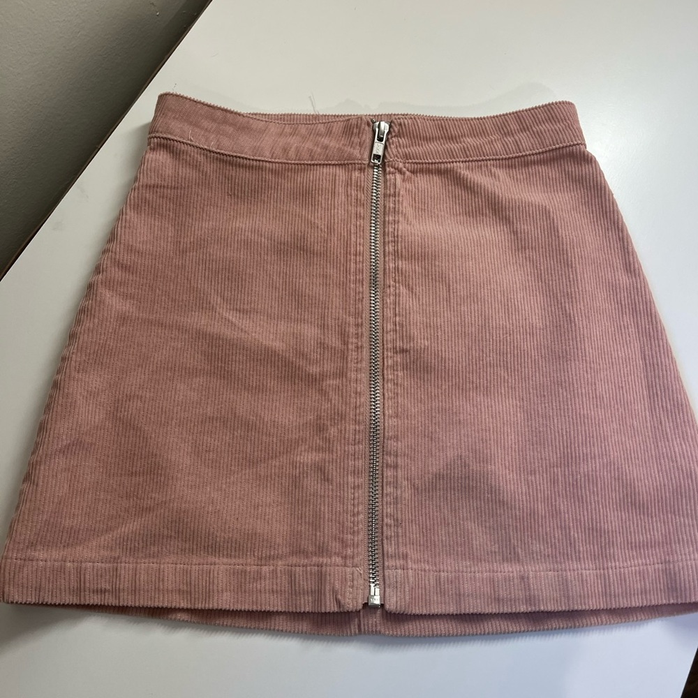 Pink zip up corduroy skirt